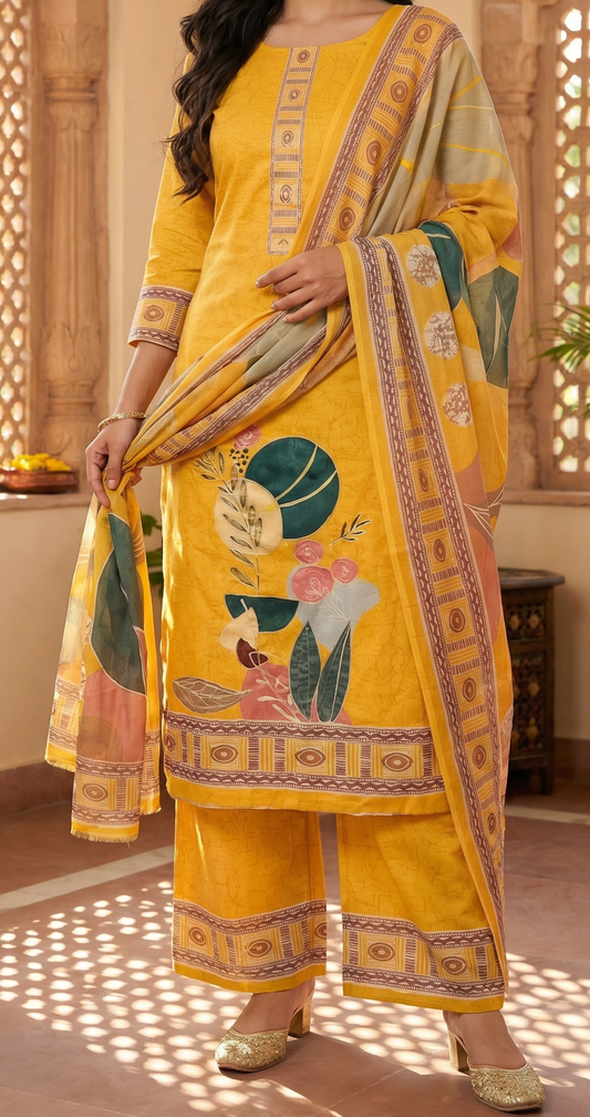 cotton suit with handwork aari and printed soft dupatta & bottom