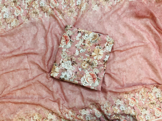 cotton florer unstiched suit with printed soft dupatta & bottom