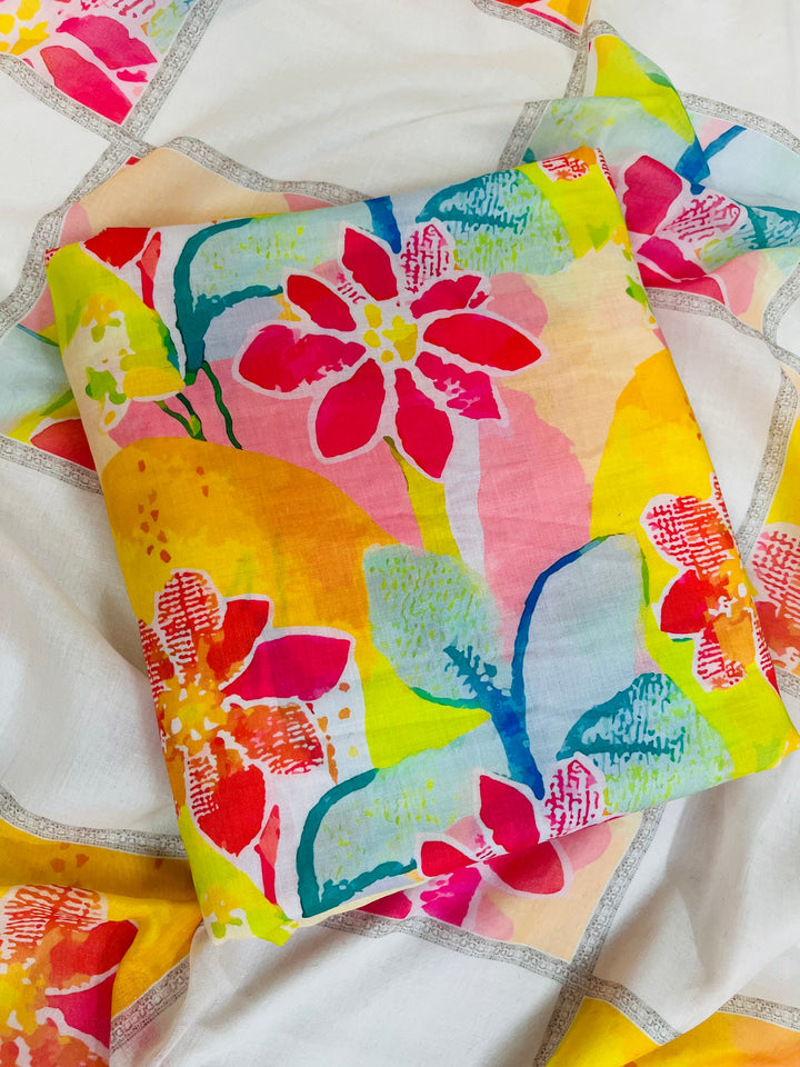 multicolor cotton unstiched suit wit printed soft dupatta & bottom (Copy) (Copy)