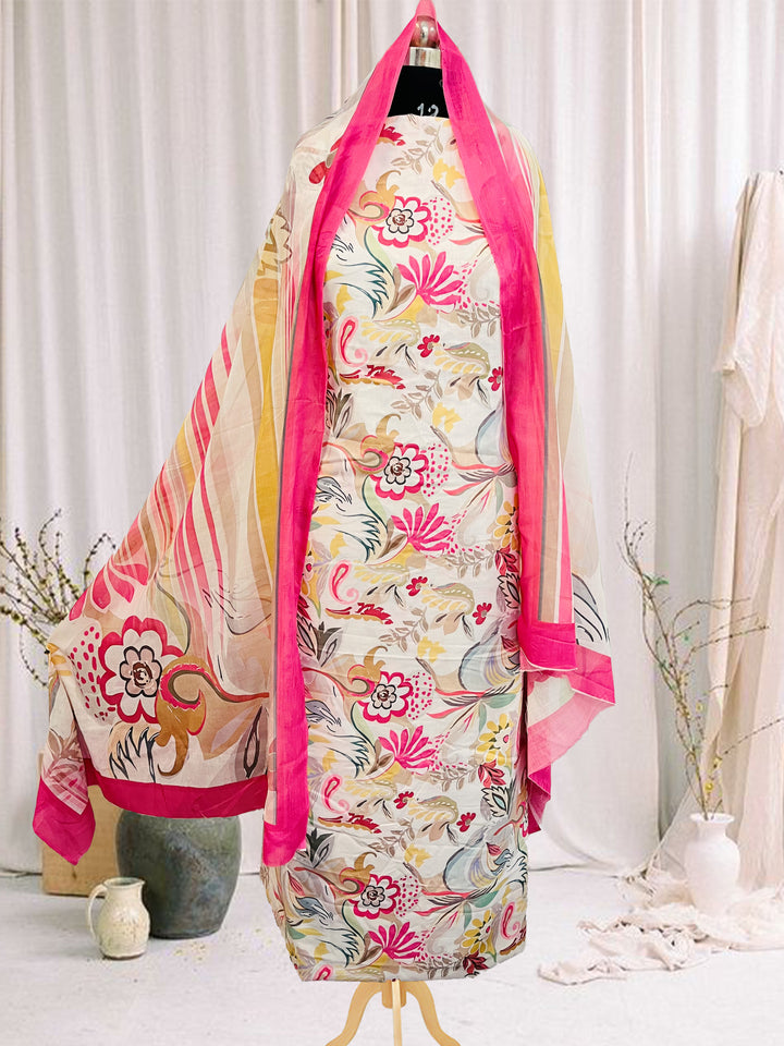 cotton unstiched suit with  printed soft dupatta & bottom