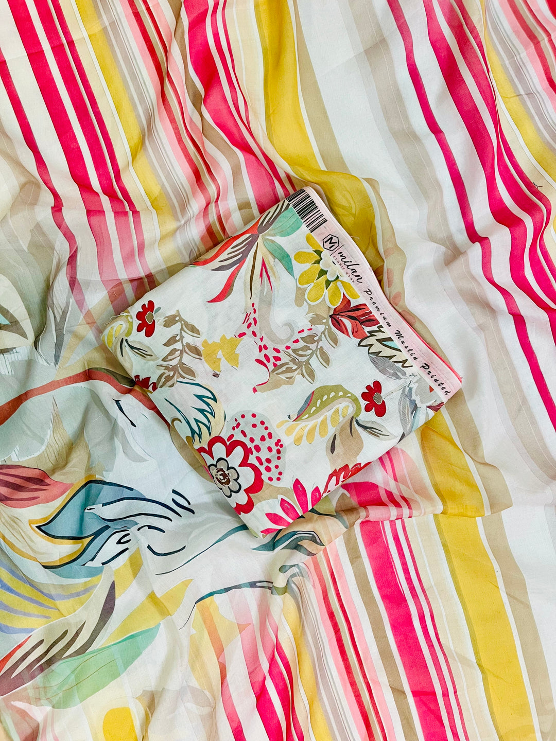 cotton unstiched suit with  printed soft dupatta & bottom