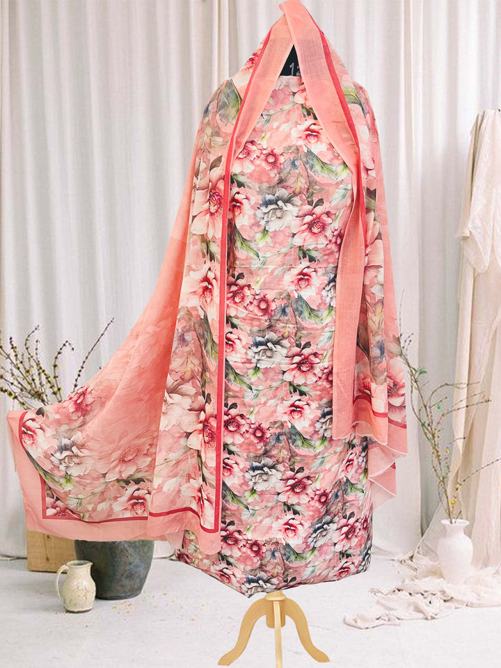 cotton unstiched suit with  printed soft dupatta & bottom