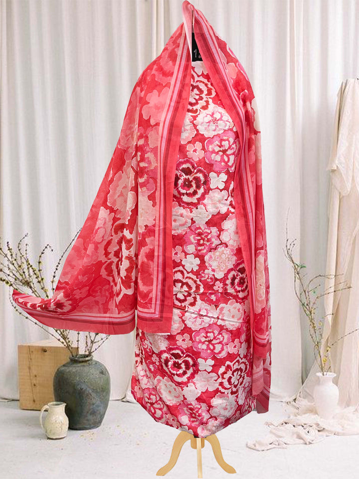 cotton unstiched suit with  printed soft dupatta & bottom