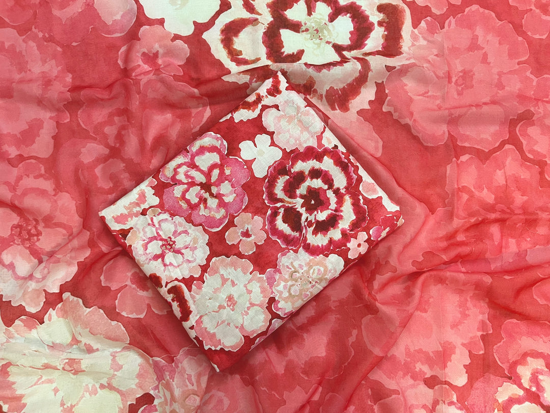 cotton unstiched suit with  printed soft dupatta & bottom