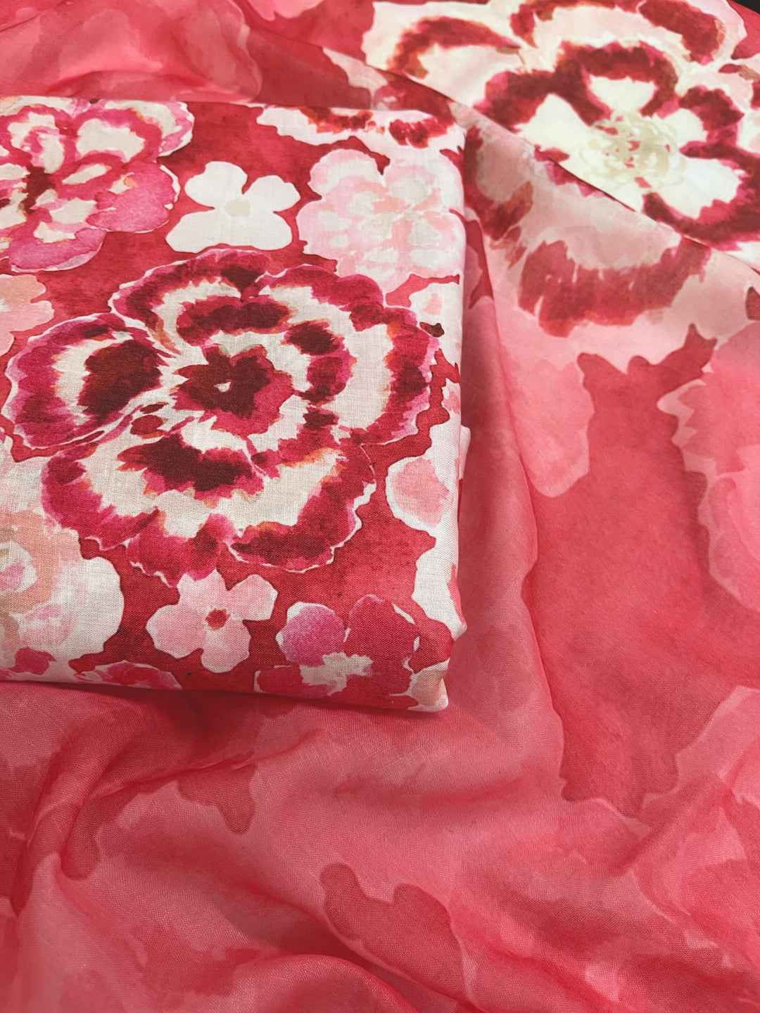 cotton unstiched suit with  printed soft dupatta & bottom