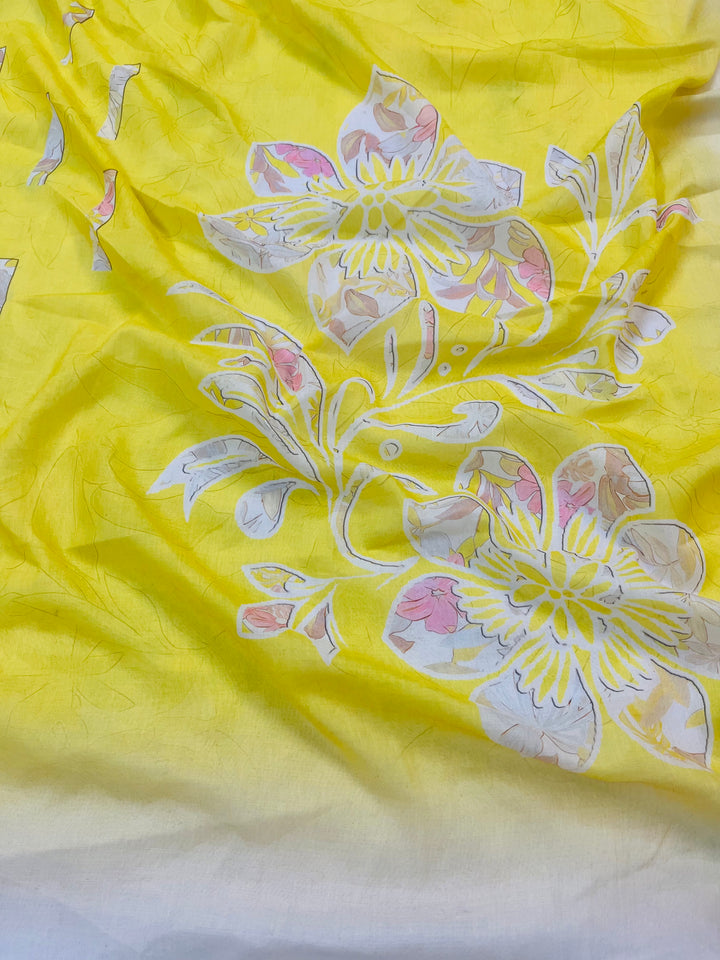 cotton yellow  unstiched suit with  printed soft dupatta & bottom