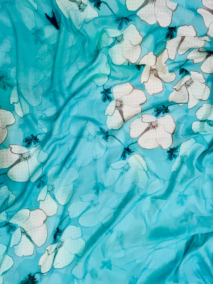 cotton blue florer  unstiched suit with  printed soft dupatta & bottom (Copy)