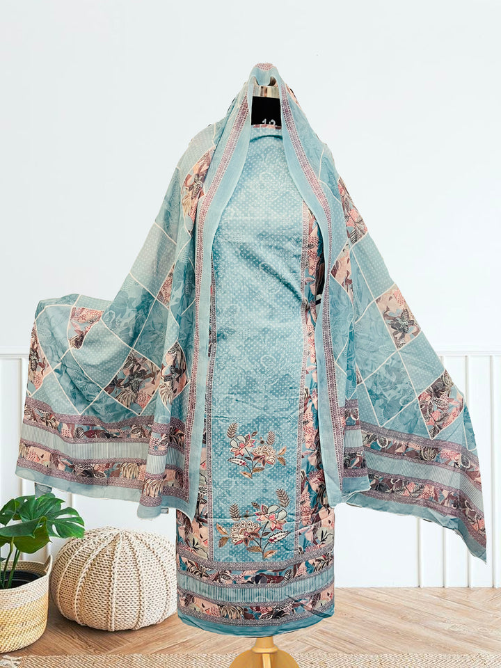 cotton suit with handwork aari and printed soft dupatta & bottom (Copy)