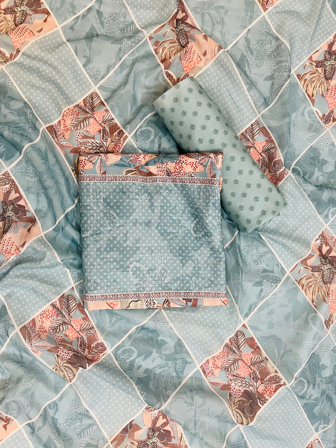 cotton suit with handwork aari and printed soft dupatta & bottom (Copy)