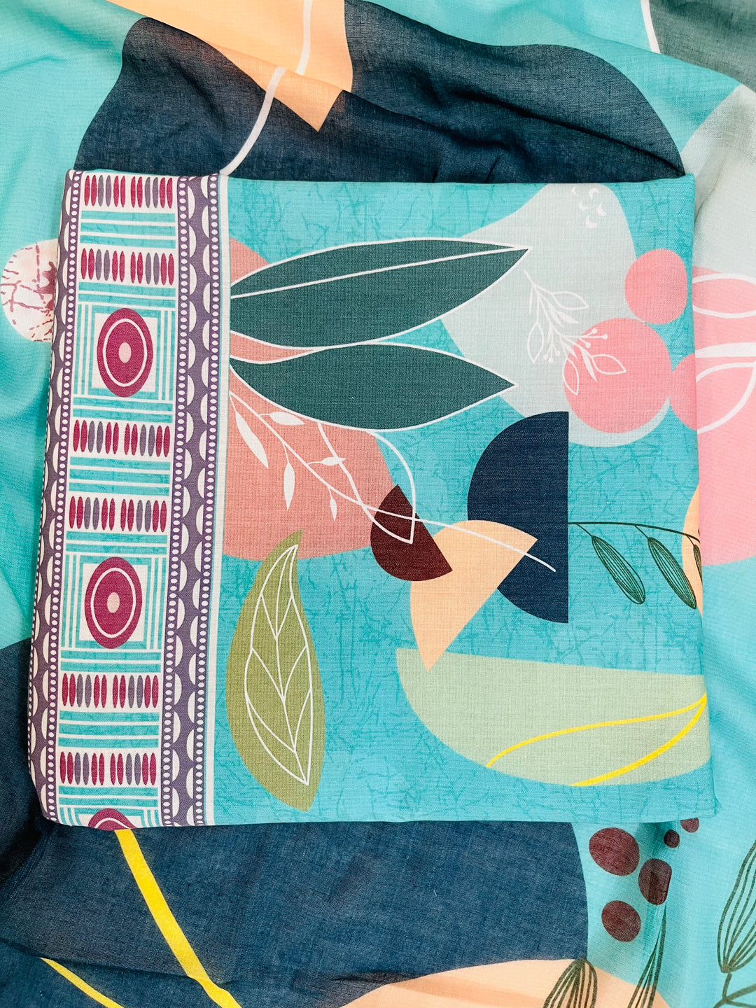 cotton unstiched suit with handwork aari and printed soft dupatta & bottom