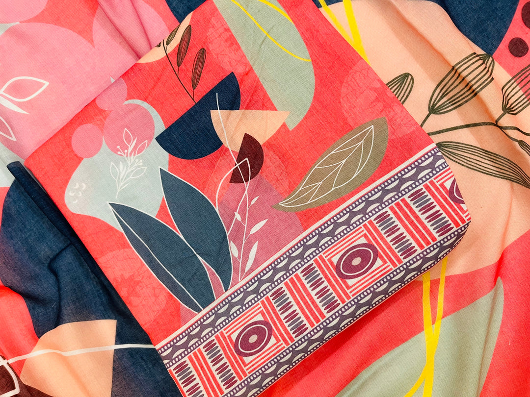 cotton unstiched suit with handwork aari and printed soft dupatta & bottom