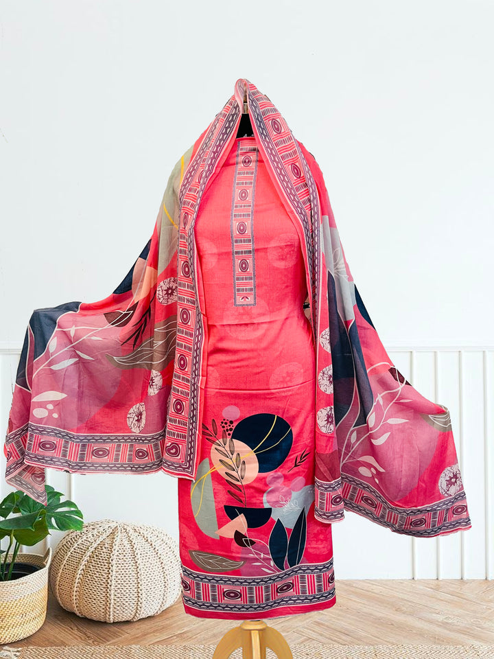 cotton unstiched suit with handwork aari and printed soft dupatta & bottom