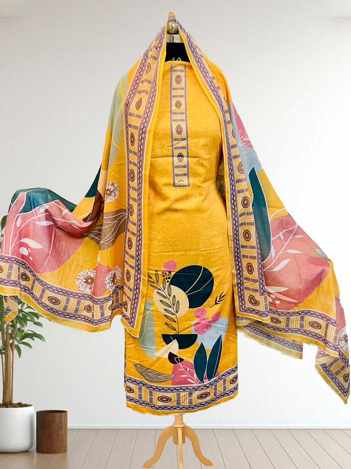 cotton unstiched suit with handwork aari and printed soft dupatta & bottom