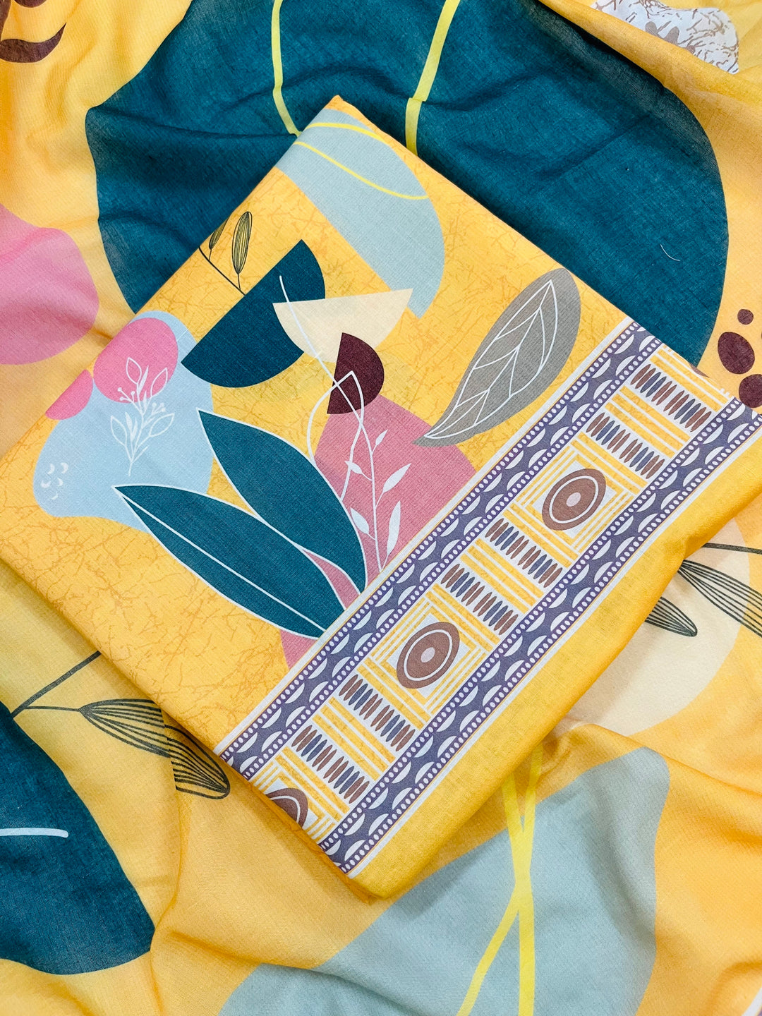 cotton unstiched suit with handwork aari and printed soft dupatta & bottom