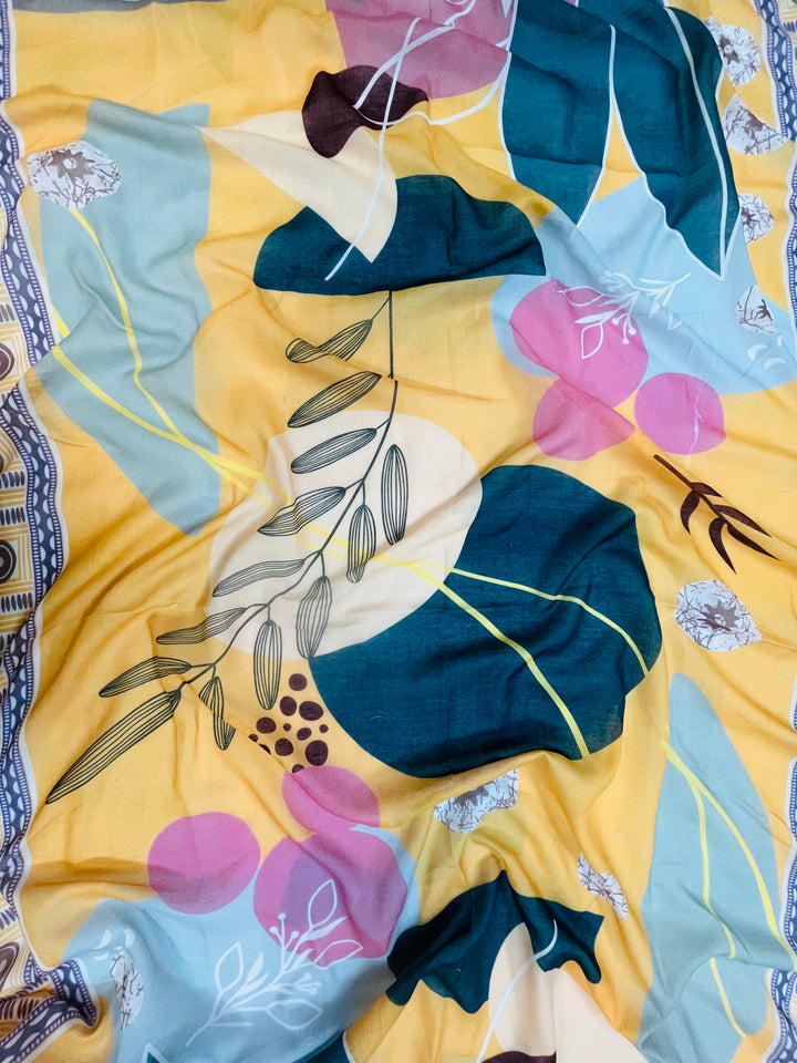 cotton unstiched suit with handwork aari and printed soft dupatta & bottom