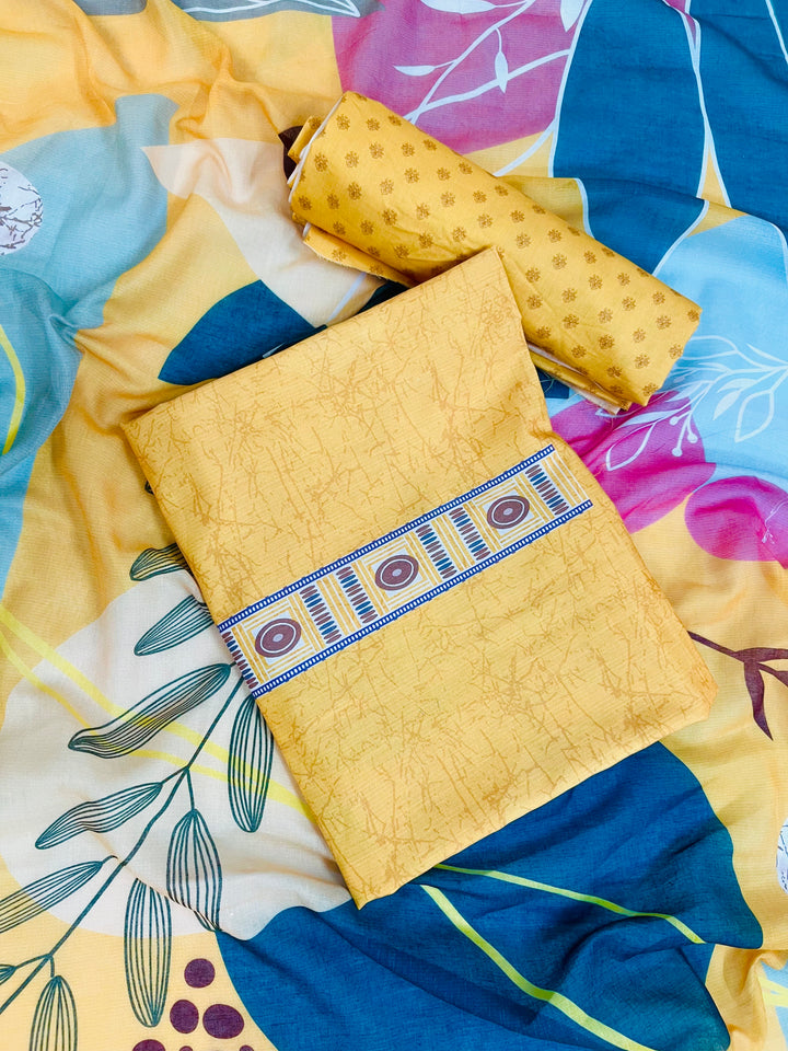 cotton unstiched suit with handwork aari and printed soft dupatta & bottom
