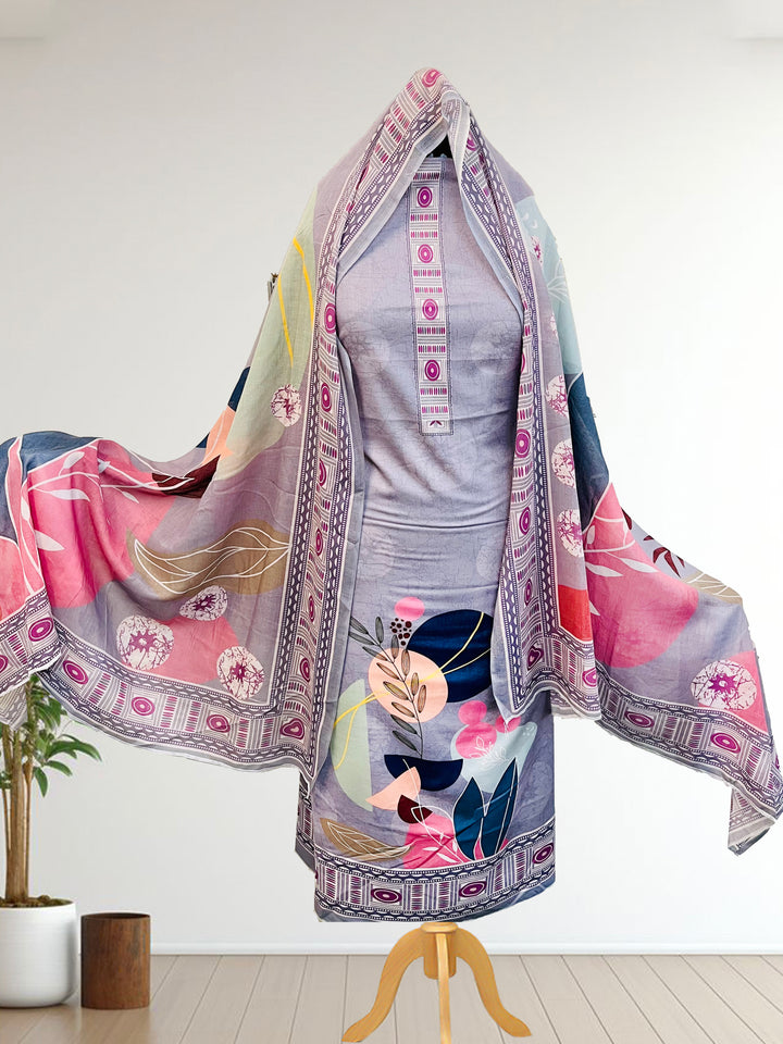 cotton unstiched suit with handwork aari and printed soft dupatta & bottom