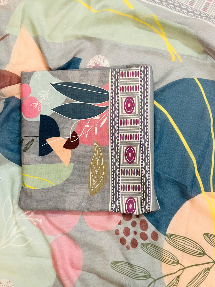 cotton unstiched suit with handwork aari and printed soft dupatta & bottom