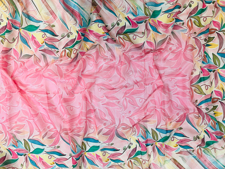 cotton peach florer  unstiched suit with  printed soft dupatta & bottom