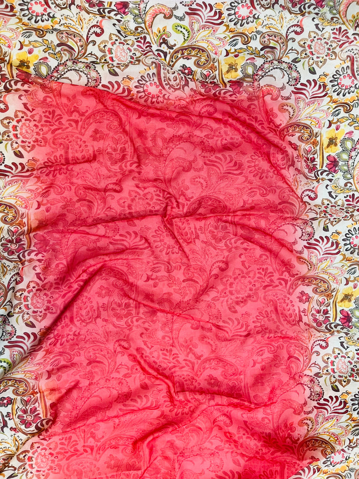 cotton peach florer  unstiched suit with  printed soft dupatta & bottom