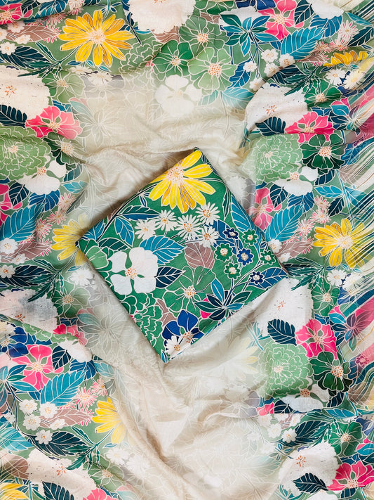 cotton green florer  unstiched suit with  printed soft dupatta & bottom