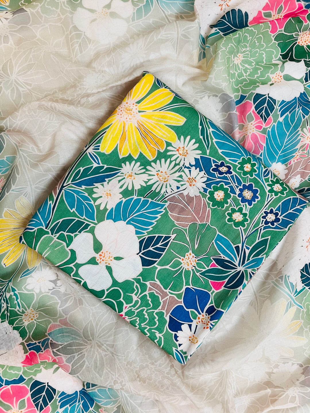 cotton green florer  unstiched suit with  printed soft dupatta & bottom