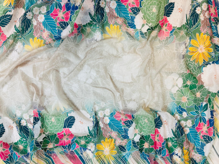 cotton green florer  unstiched suit with  printed soft dupatta & bottom