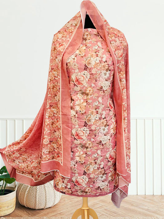 cotton florer  unstiched suit with  printed soft dupatta & bottom