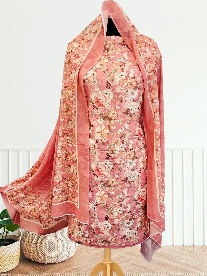 cotton florer  unstiched suit with  printed soft dupatta & bottom