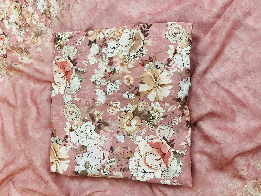 cotton florer  unstiched suit with  printed soft dupatta & bottom