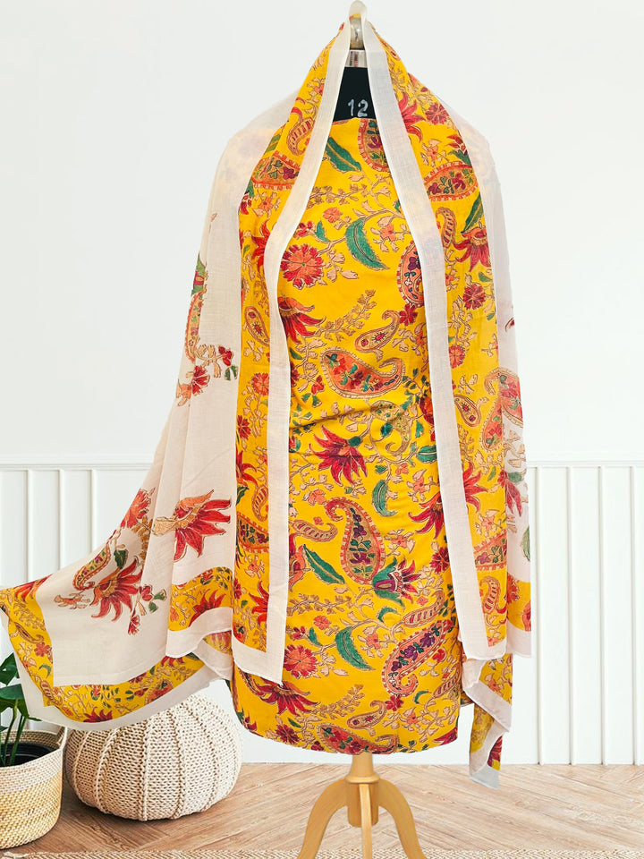 cotton unstiched suit wit printed soft dupatta & bottom