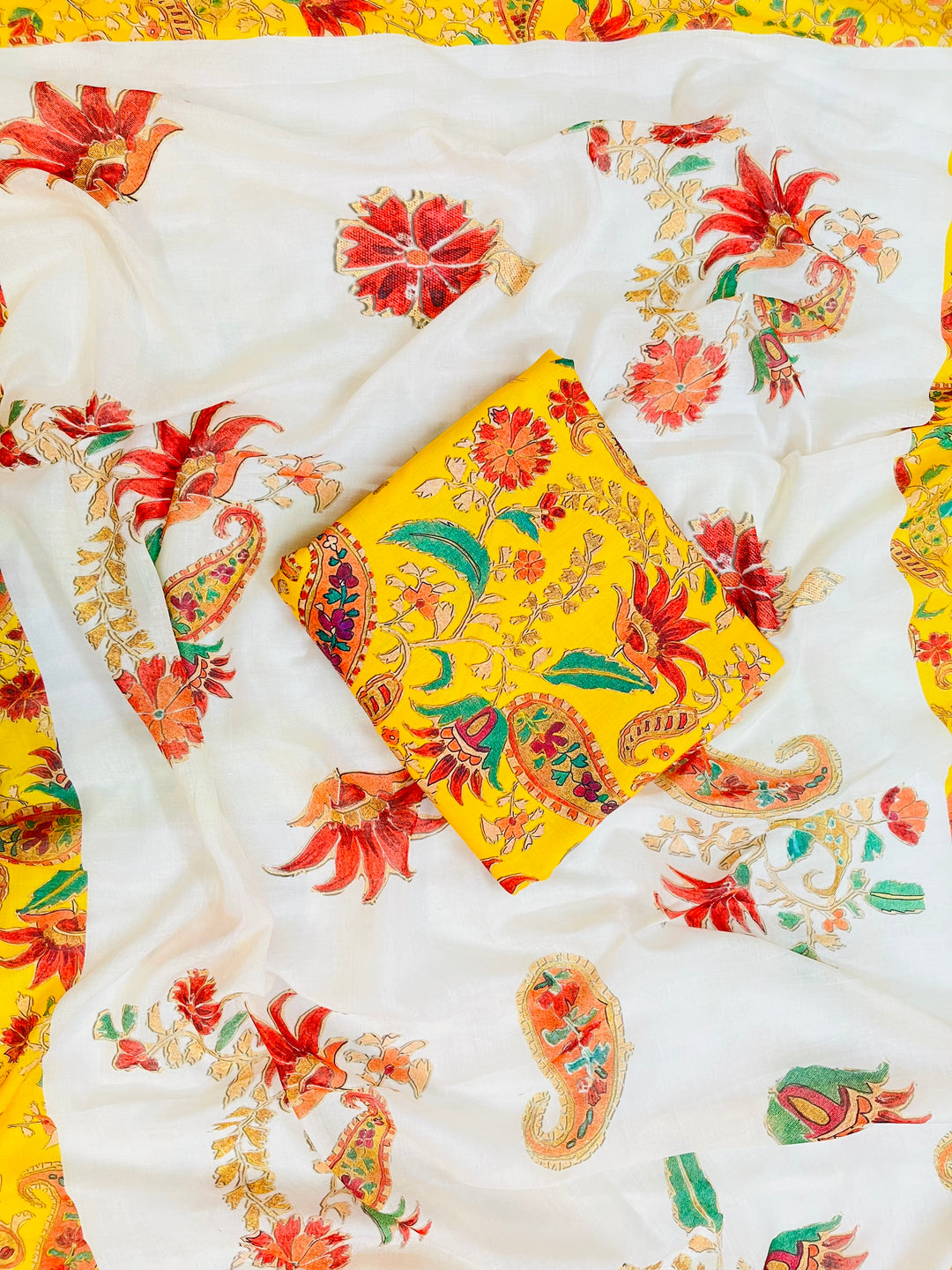 cotton unstiched suit wit printed soft dupatta & bottom