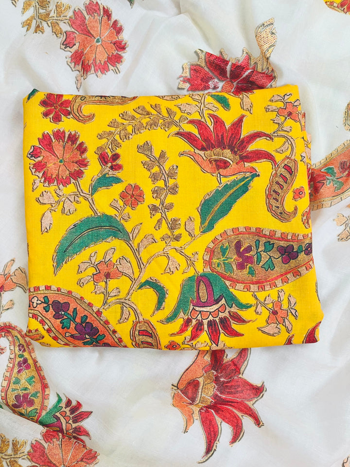 cotton unstiched suit wit printed soft dupatta & bottom