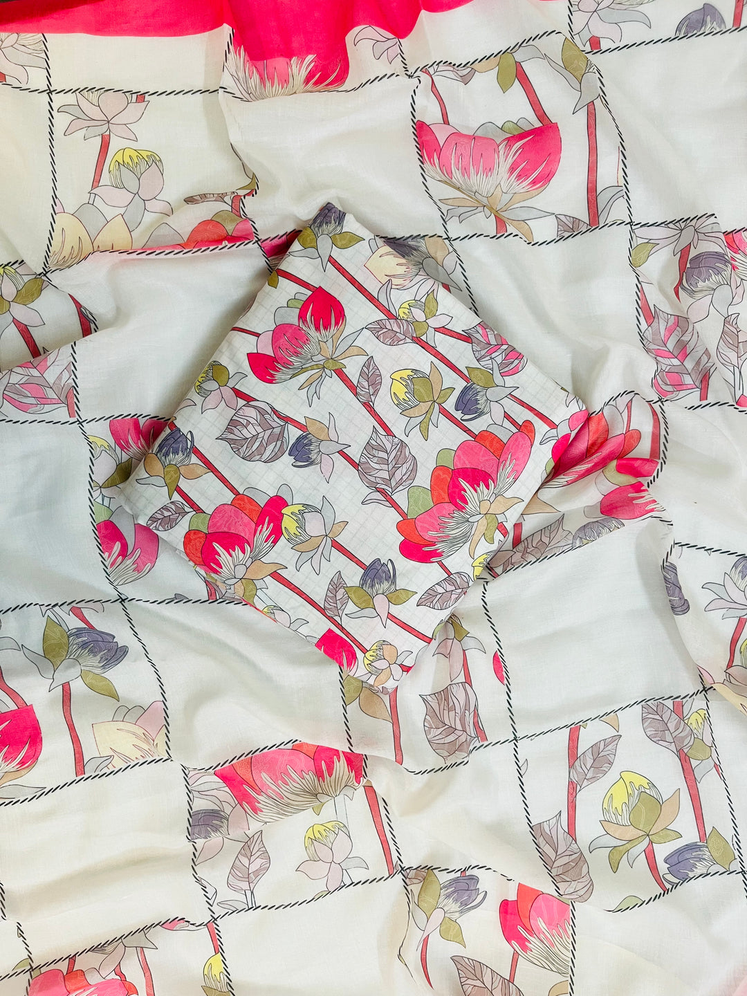 multicolor cotton unstiched suit wit printed soft dupatta & bottom (Copy)