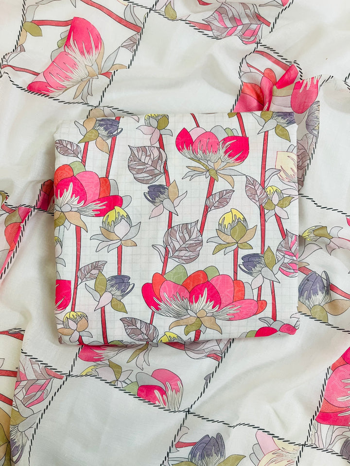 multicolor cotton unstiched suit wit printed soft dupatta & bottom (Copy)