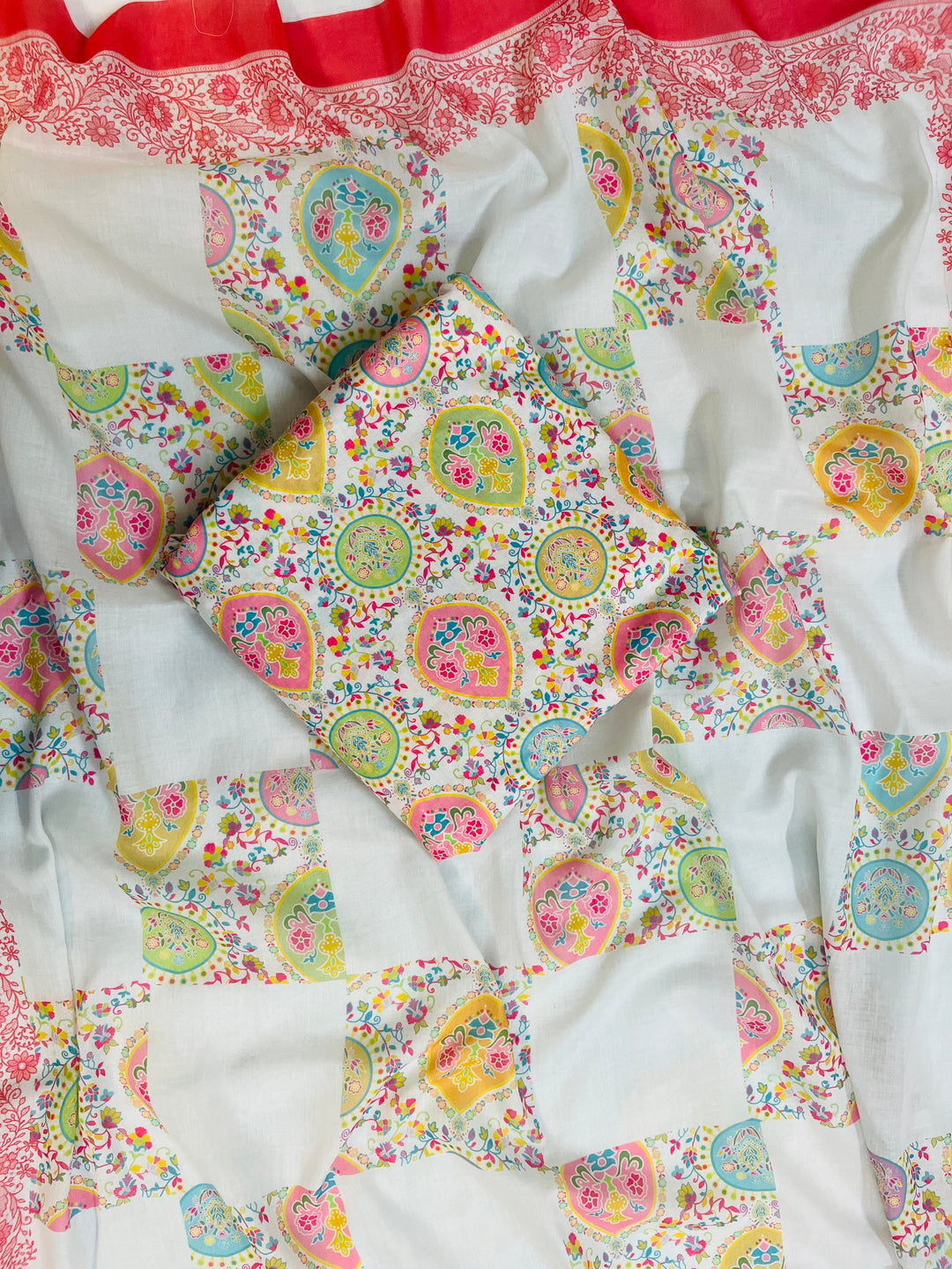 cotton unstiched suit with  printed soft dupatta & bottom