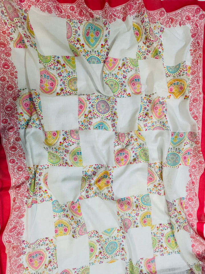 cotton unstiched suit with  printed soft dupatta & bottom