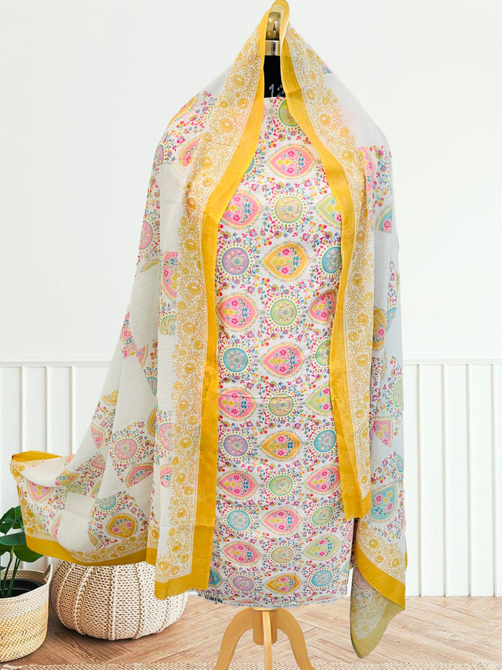 cotton unstiched suit with  printed soft dupatta & bottom