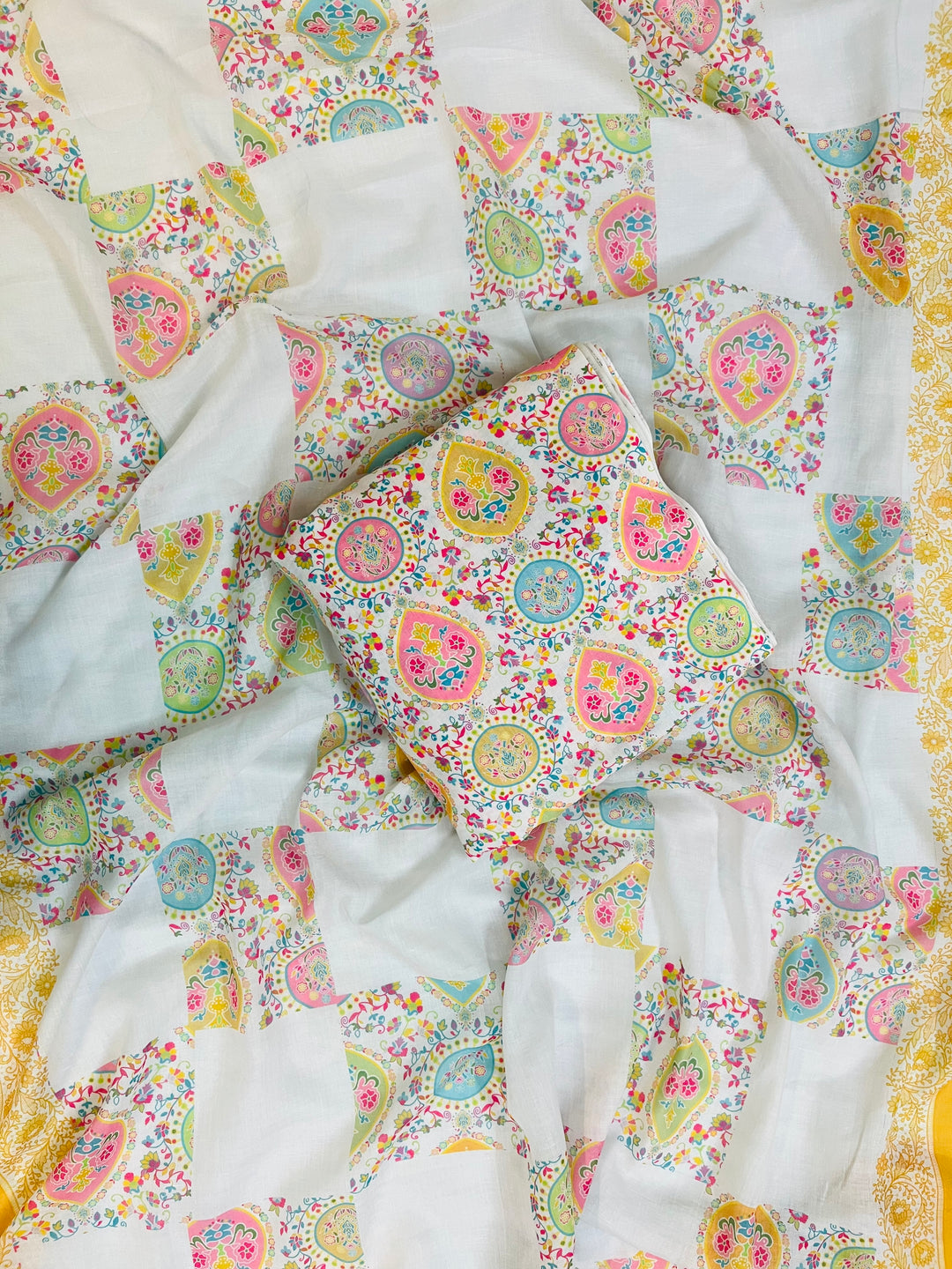 cotton unstiched suit with  printed soft dupatta & bottom