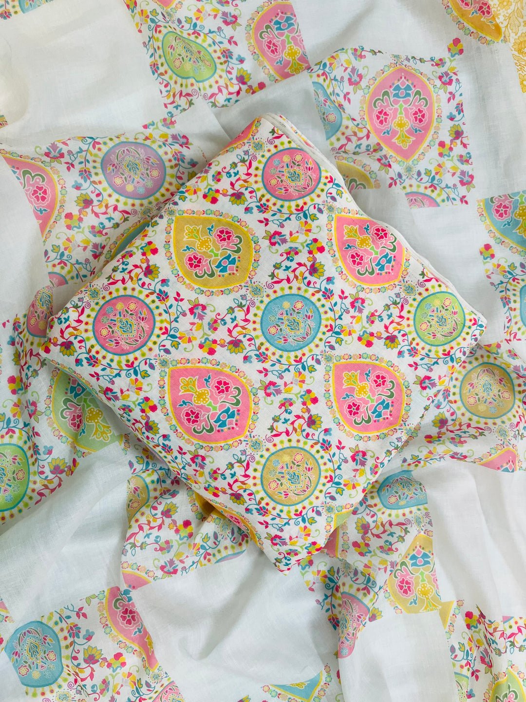 cotton unstiched suit with  printed soft dupatta & bottom