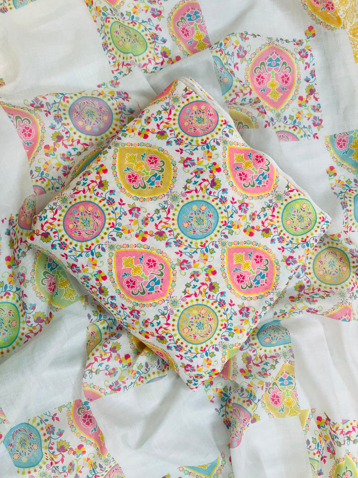 cotton unstiched suit with  printed soft dupatta & bottom