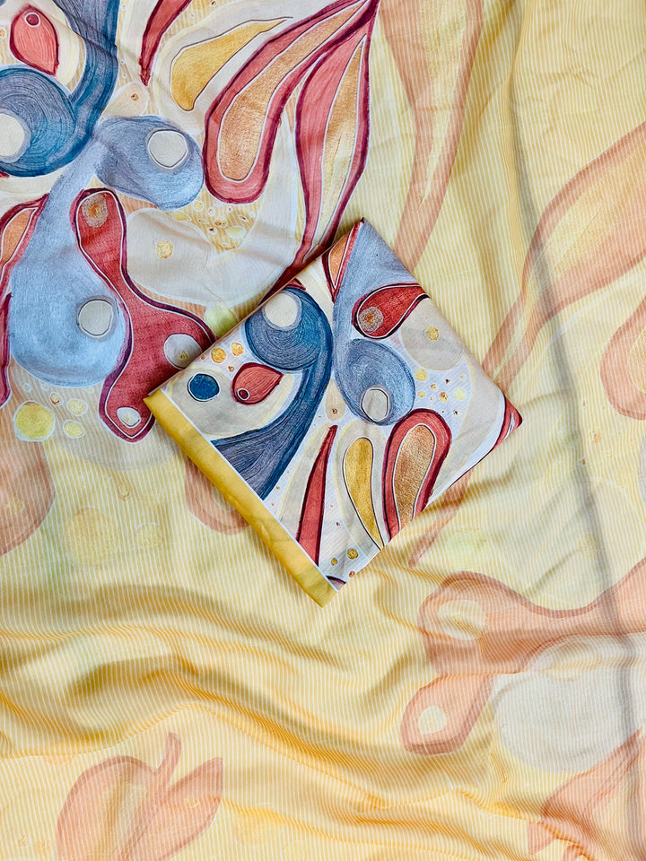 cotton unstiched suit with handwork aari and printed soft dupatta & bottom