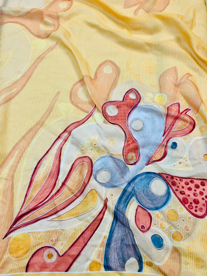 cotton unstiched suit with handwork aari and printed soft dupatta & bottom