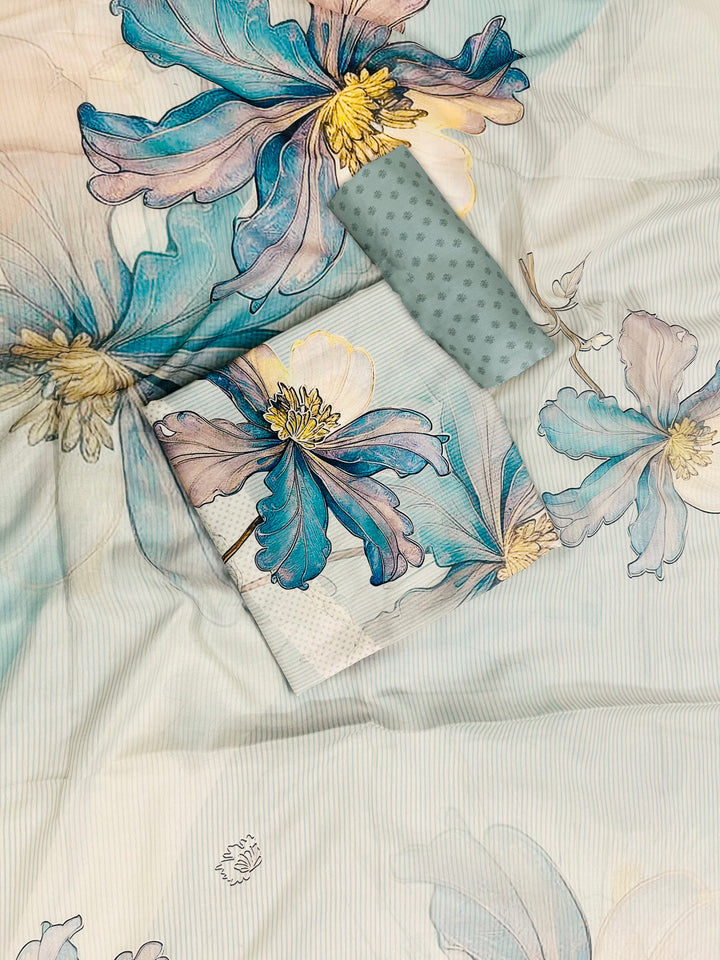 cotton suit with handwork aari and printed soft dupatta & bottom