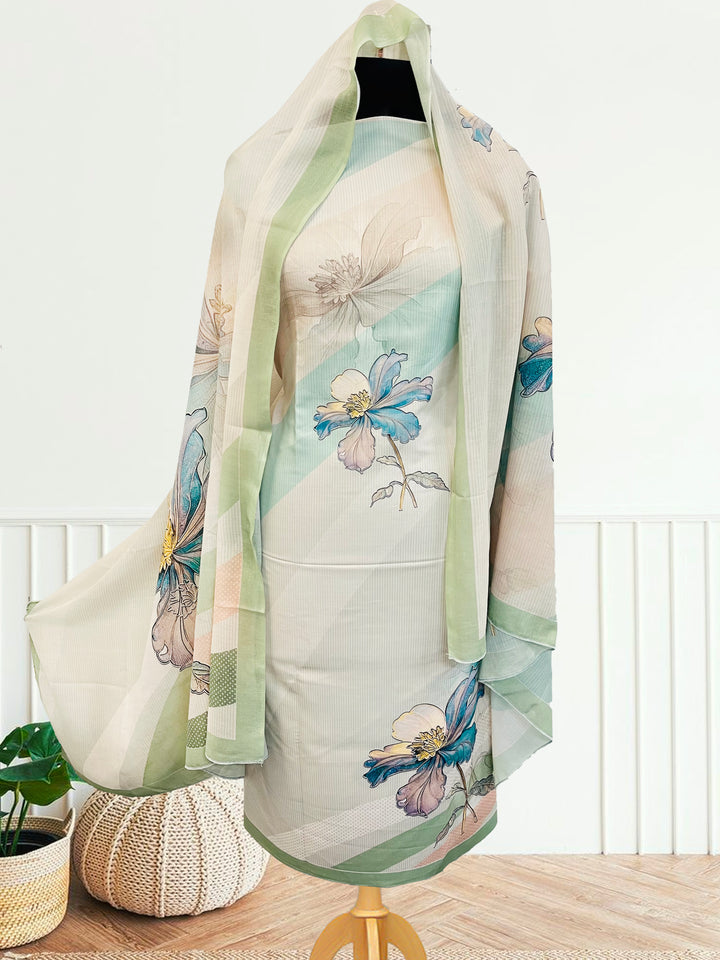 cotton suit with handwork aari and printed soft dupatta & bottom