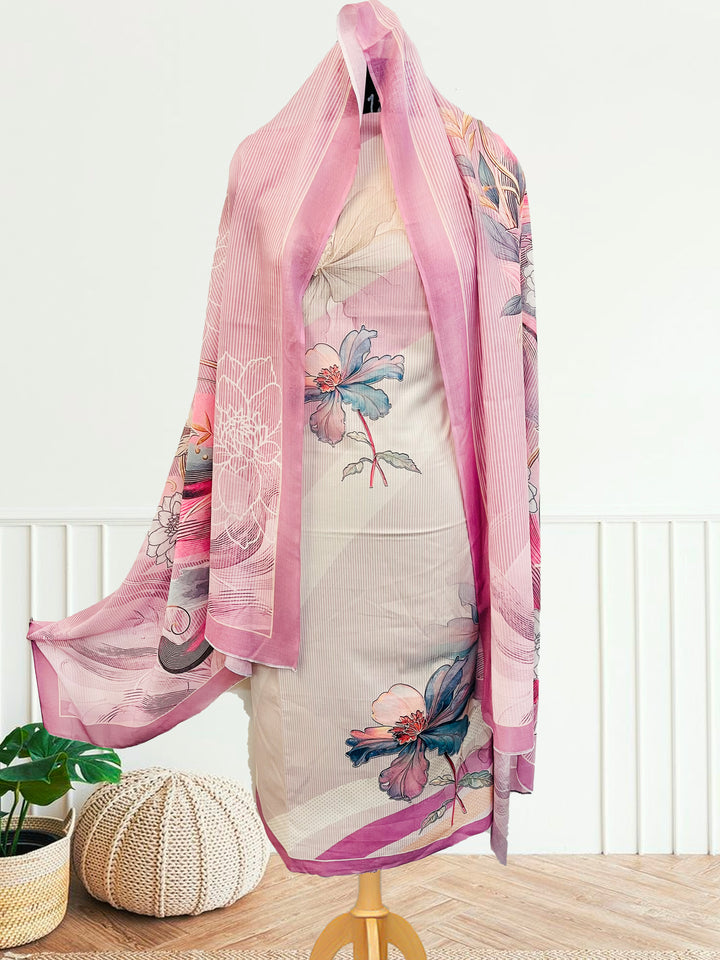 cotton suit with handwork aari and printed soft dupatta & bottom