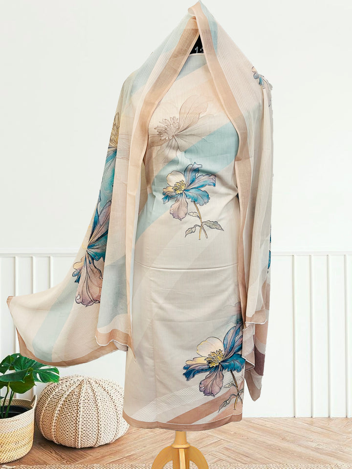 cotton suit with handwork aari and printed soft dupatta & bottom