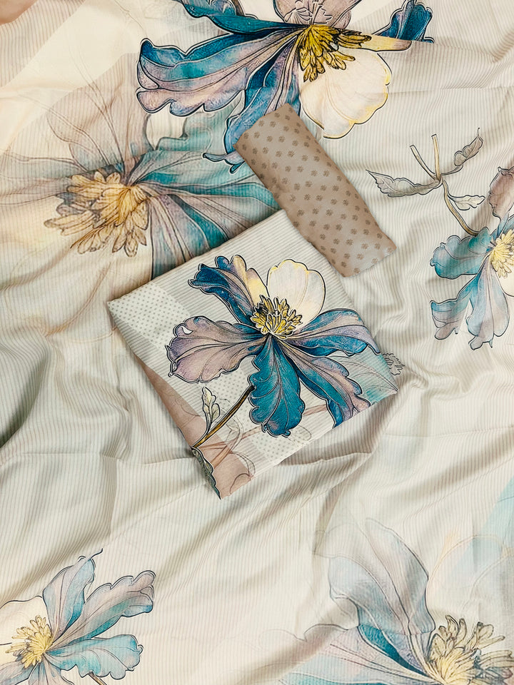 cotton suit with handwork aari and printed soft dupatta & bottom